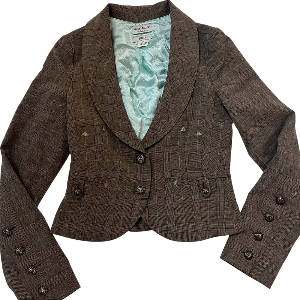 GUESS Collection S/PBrown Plaid Dressy Layering Overlay Lined Blazer Jacket*